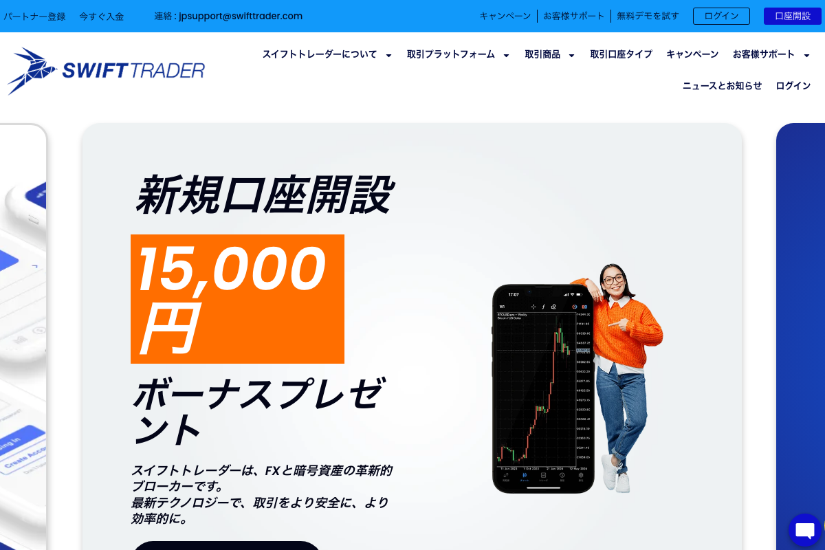 海外FX口座開設ボーナス9位・Swift Traderの新規口座開設15,000円キャンペーン